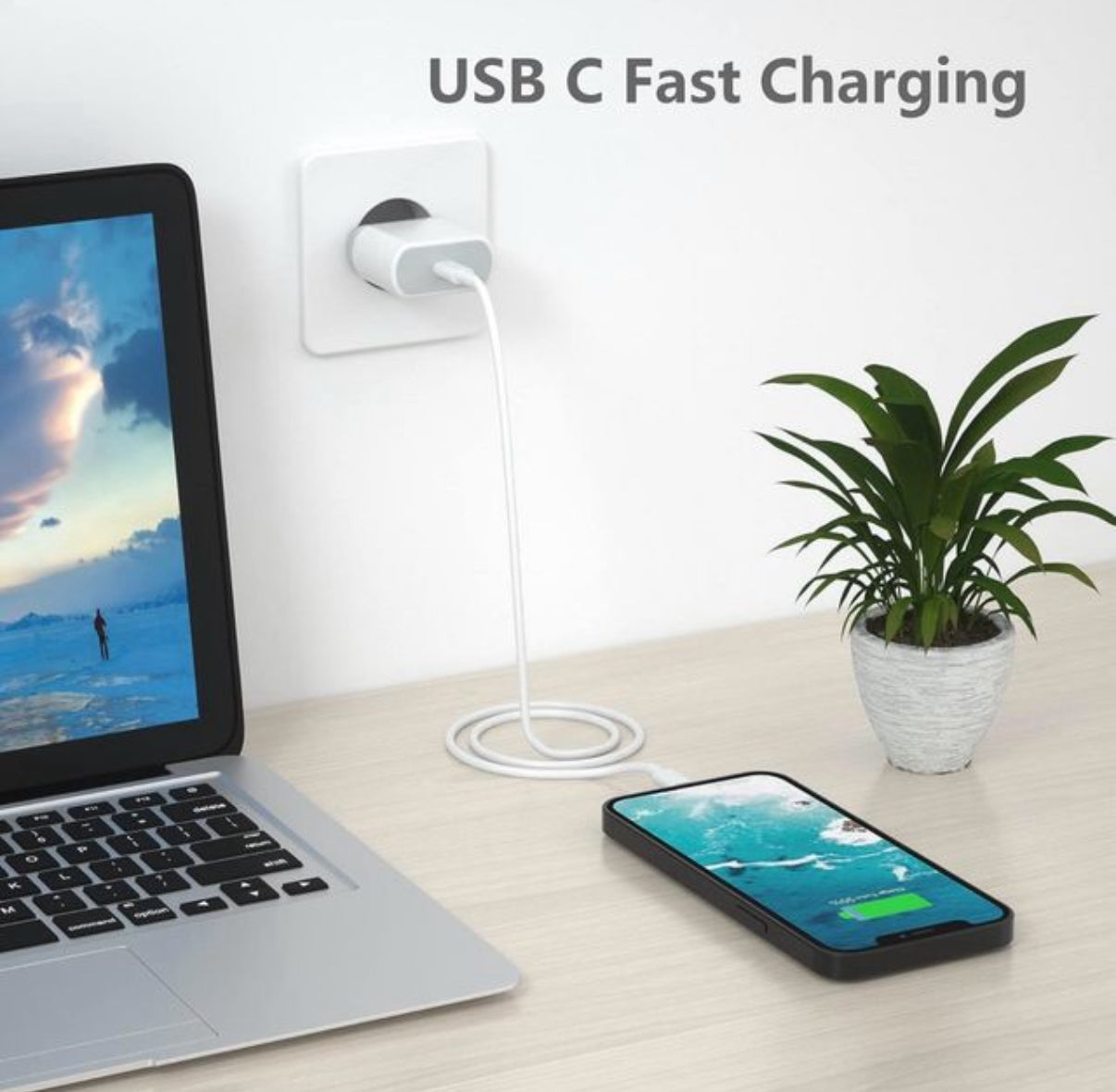 Cargador Portátil de pared con cable Tipo-C iphone 15,16,17