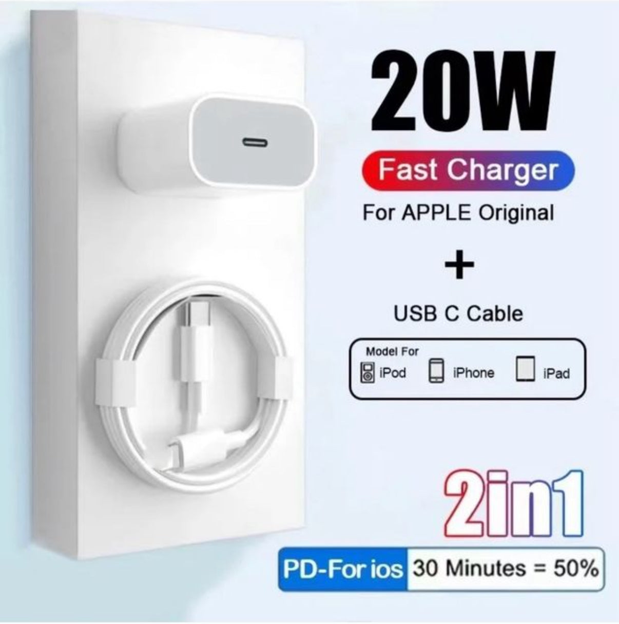 Cargador Portátil de pared con cable Tipo-C iphone 15,16,17